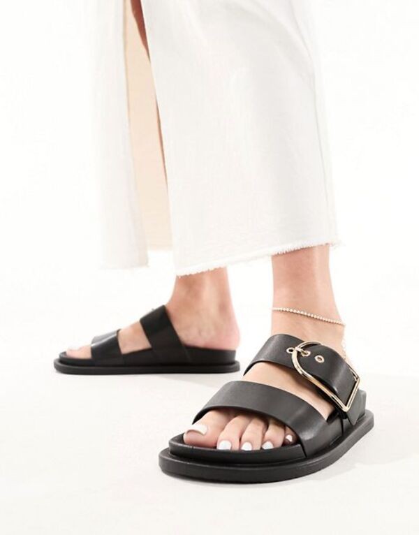 エイソス レディース サンダル シューズ ASOS DESIGN Frozen double strap slider in black Black