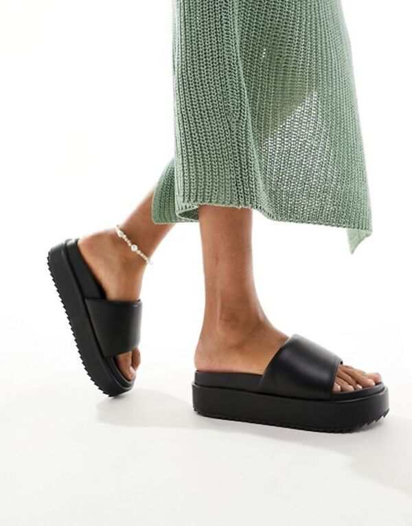 エイソス レディース サンダル シューズ ASOS DESIGN Festival flatform sandals in black BLACK PU