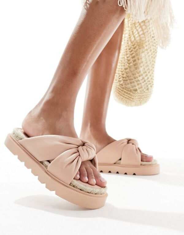 エイソス レディース スリッポン・ローファー シューズ ASOS DESIGN Jemima cross strap espadrilles in light pink PINK