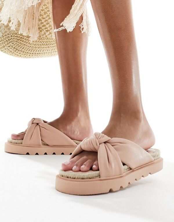 エイソス レディース スリッポン・ローファー シューズ ASOS DESIGN Jemima cross strap espadrilles in light pink PINK