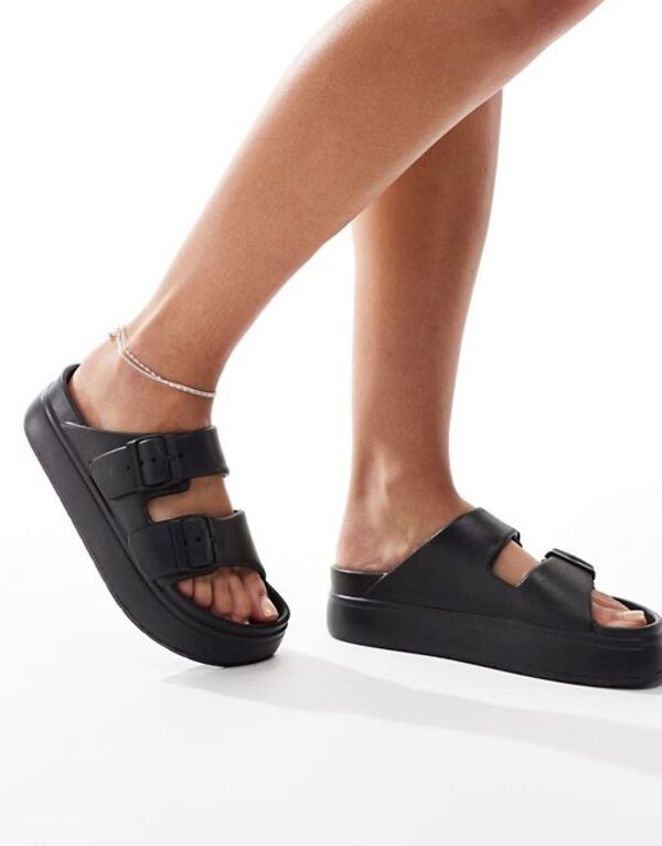 エイソス レディース サンダル シューズ ASOS DESIGN Freestyle flatform double buckle sandals in black Black