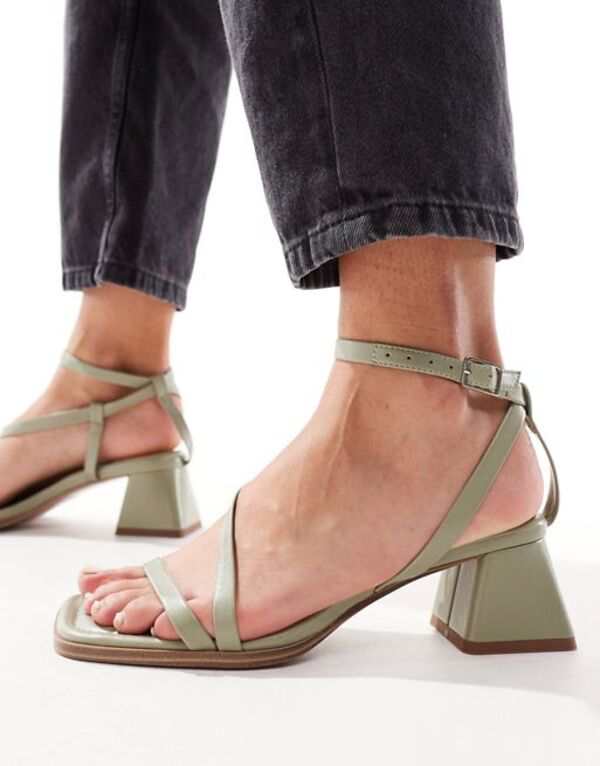 エイソス レディース サンダル シューズ ASOS DESIGN Hibiscus asymmetric mid block heeled sandals in sage green SAGE GREEN