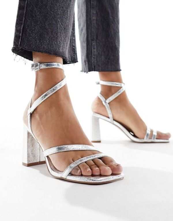 エイソス レディース サンダル シューズ ASOS DESIGN Hampstead mid heel sandals in silver SILVER