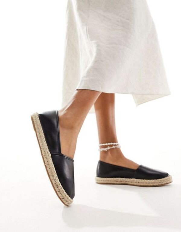 エイソス レディース スリッポン・ローファー シューズ ASOS DESIGN Joey closed toe espadrilles in black BLACK PU