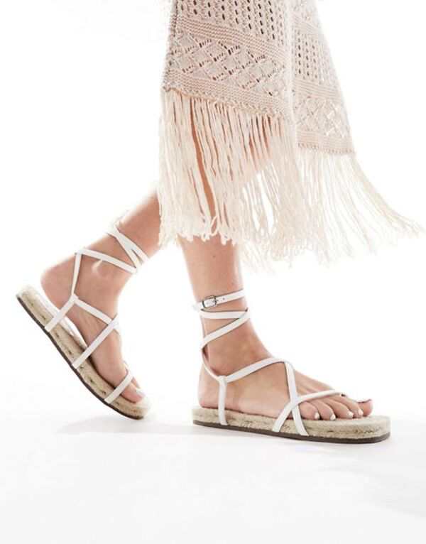 エイソス レディース サンダル シューズ ASOS DESIGN Jadine strappy espadrille sandals in white WHITE