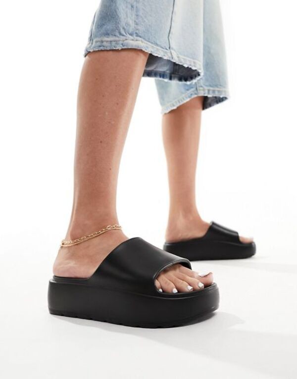 エイソス レディース サンダル シューズ ASOS DESIGN Freedom cleated flatform slides in black Black