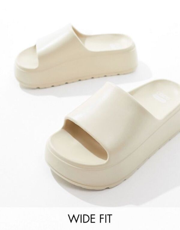 エイソス レディース サンダル シューズ ASOS DESIGN Wide Fit Freedom cleated flatform slides in off-white Off-white