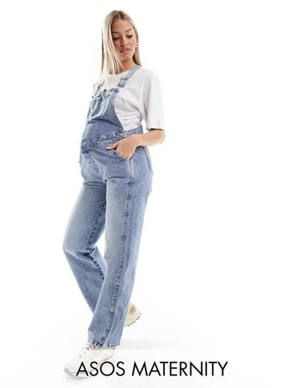 エイソス レディース カジュアルパンツ ボトムス ASOS DESIGN Maternity denim overalls in mid blue MID BLUE