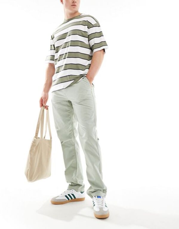 エイソス メンズ カジュアルパンツ ボトムス ASOS DESIGN straight fit ripstop pants in sage green Sage Greenの通販は