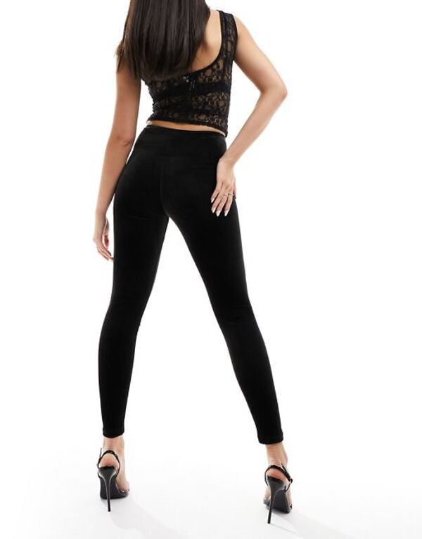 オールセインツ レディース レギンス ボトムス AllSaints Cora high rise velvet leggings in black blackの通販は 14,045円