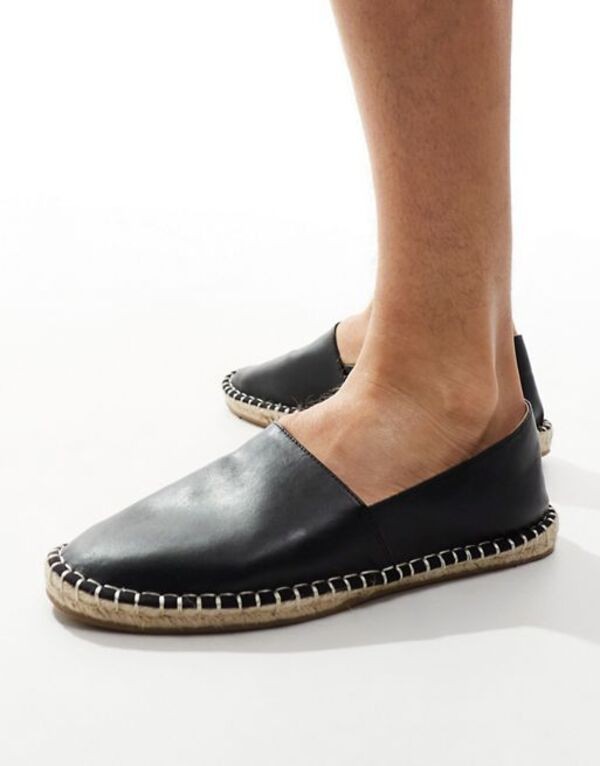 エイソス メンズ サンダル シューズ ASOS DESIGN espadrilles in black leather look Black