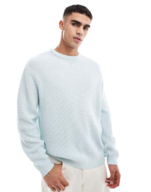 エイソス メンズ ニット・セーター アウター ASOS DESIGN knit oversized ribbed sweater in light blue BLUE