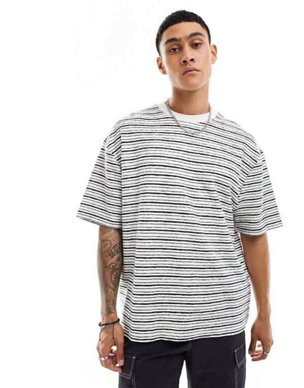 エイソス メンズ Tシャツ トップス ASOS DESIGN oversized textured stripe t-shirt in blue stripe Multiの通販は