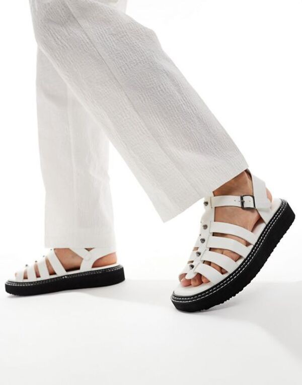 エイソス メンズ サンダル シューズ ASOS DESIGN chunky gladiator sandals in white with silver studs WHITE