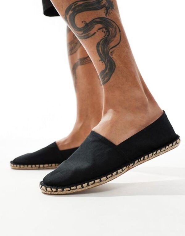 エイソス メンズ サンダル シューズ ASOS DESIGN espadrilles in black canvas Black