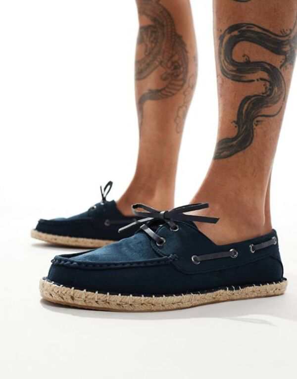 エイソス メンズ サンダル シューズ ASOS DESIGN boat shoe espadrilles in navy canvas NAVY