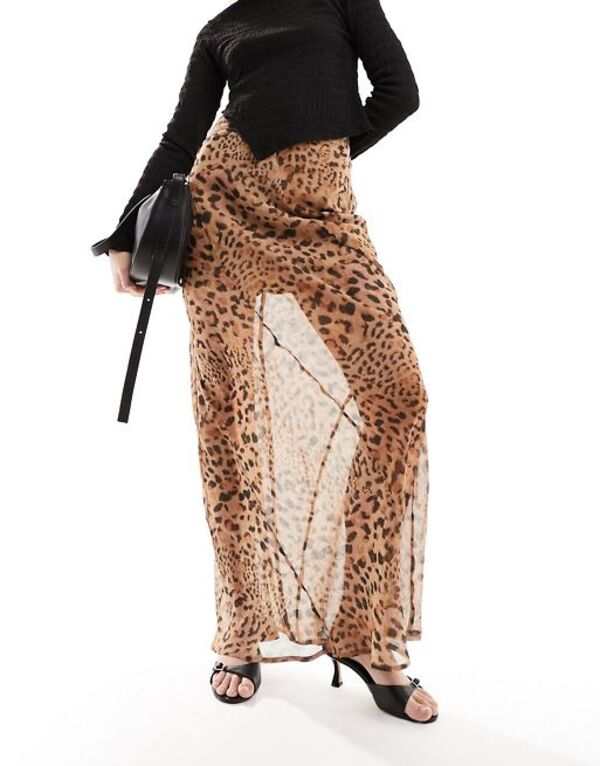 エイソス レディース スカート ボトムス ASOS DESIGN sheer maxi skirt in leopard print Multi