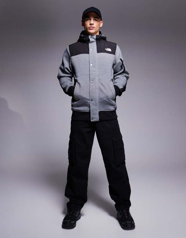 ノースフェイス メンズ ジャケット・ブルゾン アウター The North Face Highrail fleece insulated hooded jacket in gray heather and b