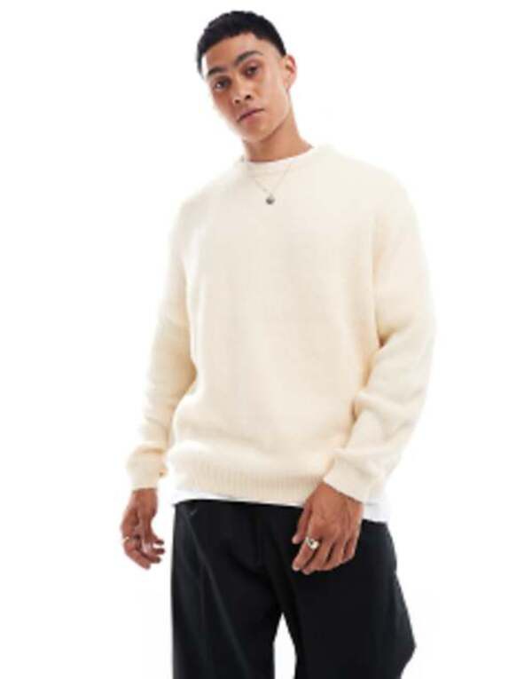 エイソス メンズ ニット・セーター アウター ASOS DESIGN oversized brushed knit sweater in oatmeal Oatmeal