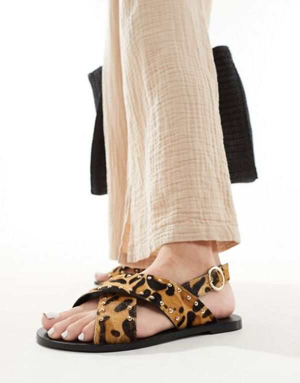 エイソス レディース サンダル シューズ ASOS DESIGN Feast studded leather sandals in leopard pony Leopard pony