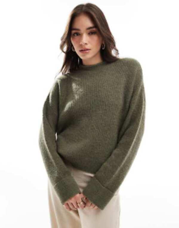 エイソス レディース ニット・セーター アウター ASOS DESIGN funnel neck crop sweater in khaki Khakiの通販は 8,495円