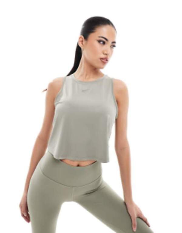 ナイキ レディース タンクトップ トップス Nike Training One Dri-Fit slim crop tank top in khaki Gray