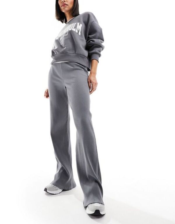 エイソス レディース カジュアルパンツ ボトムス ASOS DESIGN ribbed wide leg pants in gray Gray