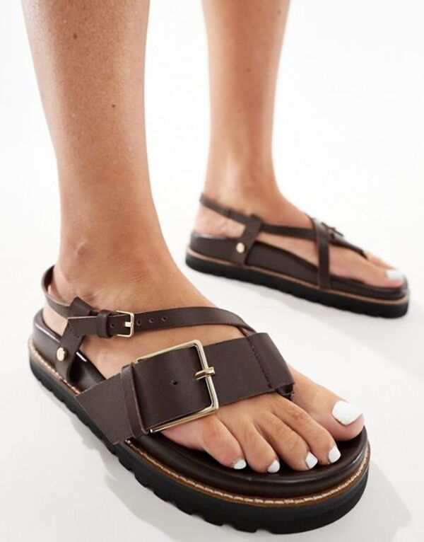 エイソス レディース サンダル シューズ ASOS DESIGN Folly premium leather sandals in brown BROWN LEATHER