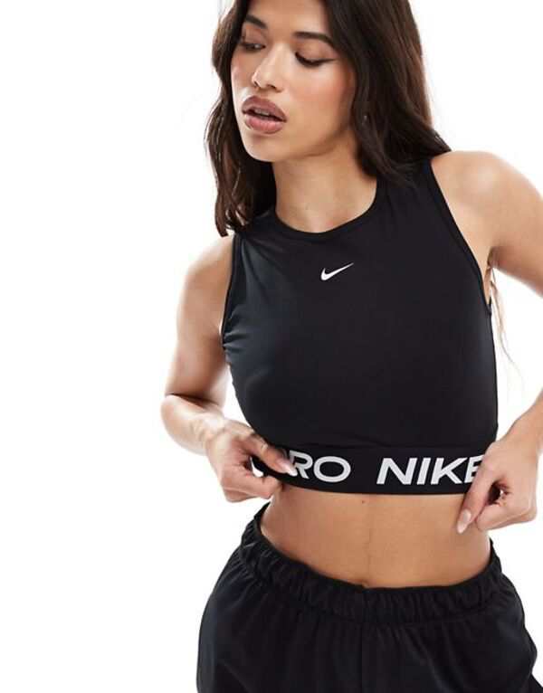 ナイキ レディース タンクトップ トップス Nike Pro Training Dri-Fit 365 cropped tank in black & white WHITE