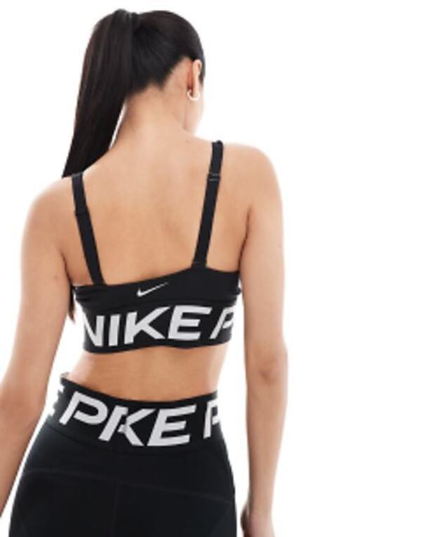 ナイキ レディース ブラジャー アンダーウェア Nike Training Pro Indy medium support plunge sports bra in black Black