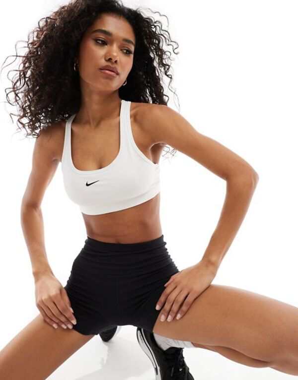 ナイキ レディース ブラジャー アンダーウェア Nike Training Swoosh light support sports bra in white WHITE