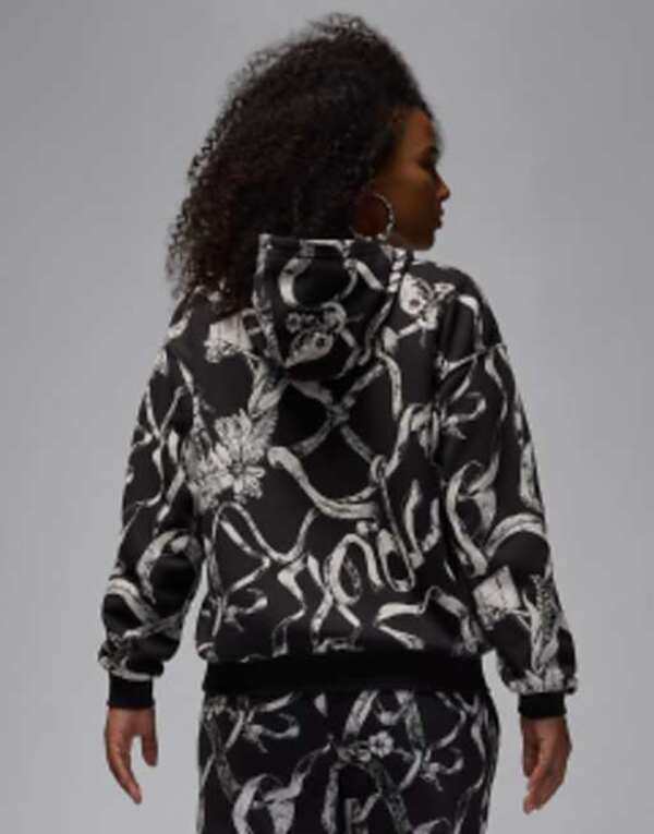 ジョーダン レディース パーカー・スウェット アウター Jordan Brooklyn fleece all-over print hoodie in black Black