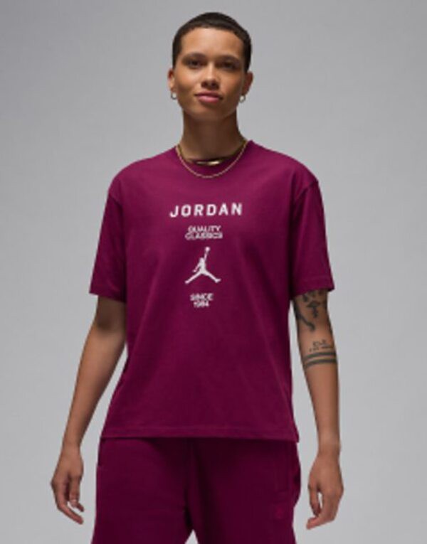 ジョーダン レディース Tシャツ トップス Jordan printed T-shirt in burgundy Burgundy