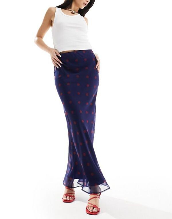 エイソス レディース スカート ボトムス ASOS DESIGN chiffon bias maxi skirt in blue and red spot Blue/Red Spot Printの通販は