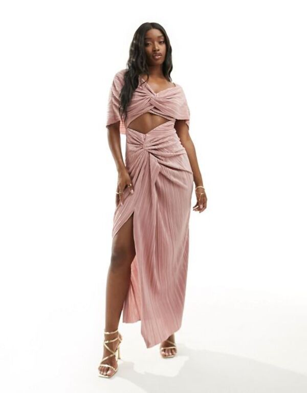 エイソス レディース ワンピース トップス ASOS DESIGN two in one fallen shoulder plisse maxi dress in blush BLUSH