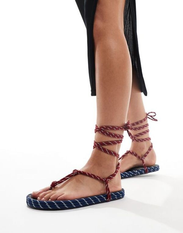 エイソス レディース サンダル シューズ ASOS DESIGN Fillipa rope-tie flat sandals in red and navy Multi