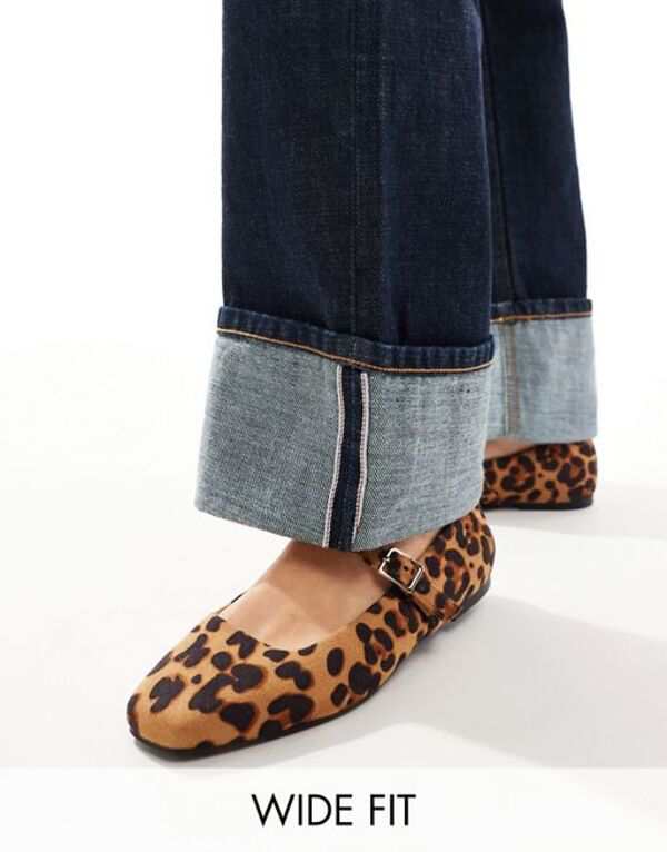 エイソス レディース パンプス シューズ ASOS DESIGN Wide Fit Lottie Mary Jane ballet flats in leopard LEOPARD