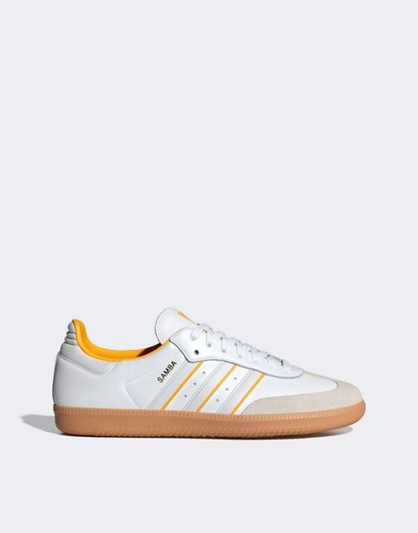 アディダス レディース スニーカー シューズ adidas Originals Samba OG sneakers in white with yellow stripes WHITE