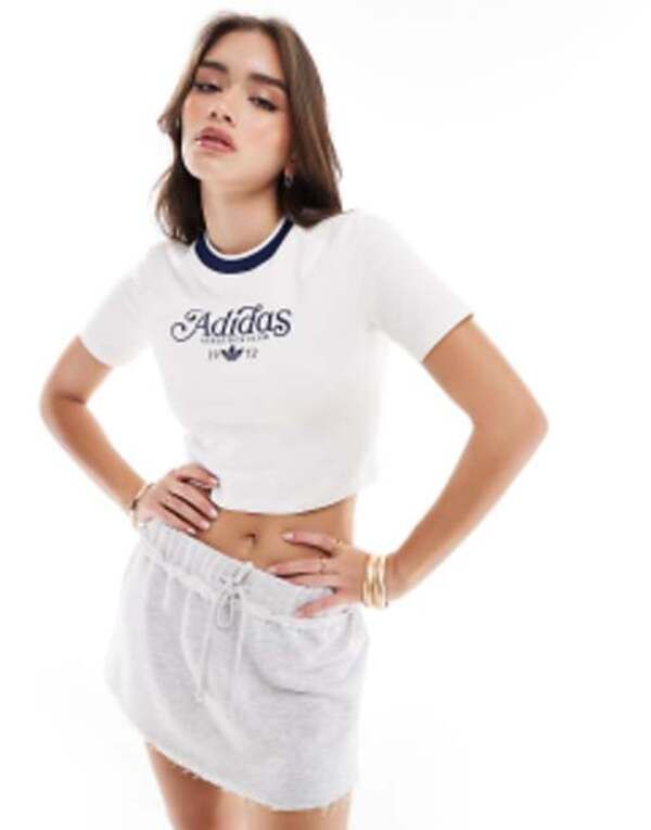 アディダス レディース Tシャツ トップス adidas Originals baby t-shirt in white WHITE