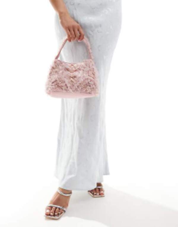 エイソス レディース ハンドバッグ バッグ ASOS DESIGN frill and pearl grab bag in pink PINK