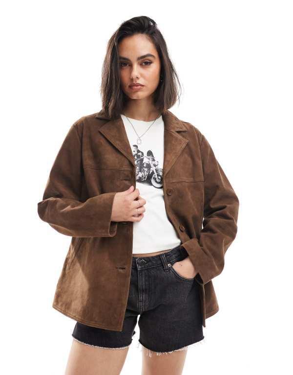 エイソス レディース ジャケット・ブルゾン アウター ASOS DESIGN real suede 70s jacket in brown Brown