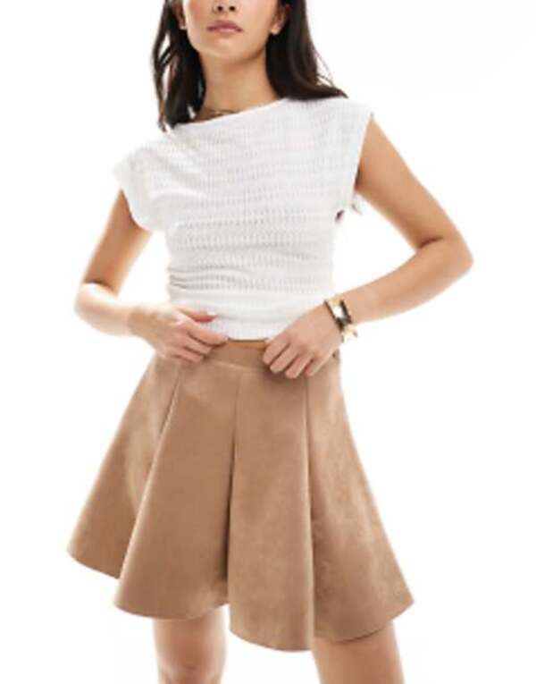 エイソス レディース スカート ボトムス ASOS DESIGN faux suede flippy mini skirt in tan Tan