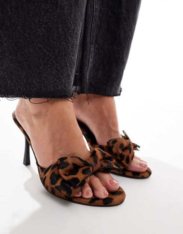 エイソス レディース サンダル シューズ ASOS DESIGN Natter leather bow detail high heeled mules in leopard Leopardの通販は
