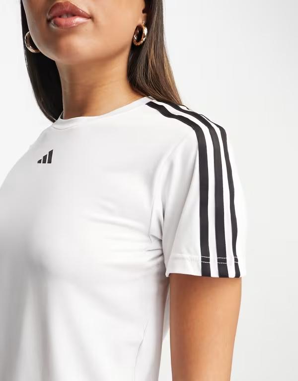 アディダス レディース Tシャツ トップス adidas Aeroready Train Essentials 3-Stripes tee in white and black WHITEの通販は 10,980円