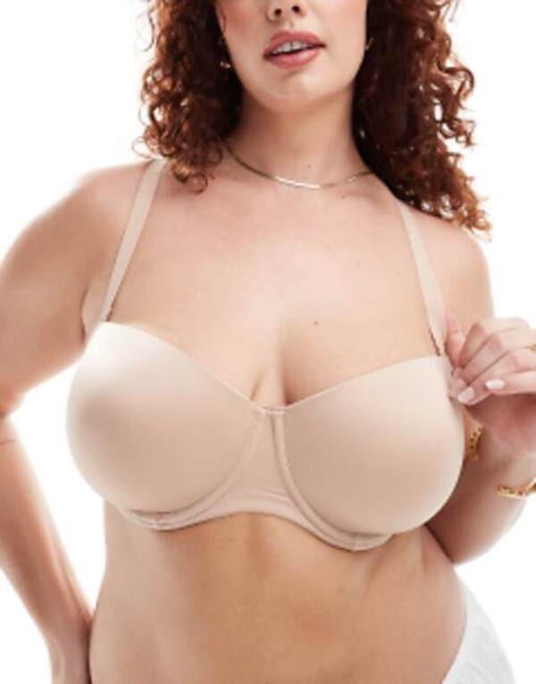 エイソス レディース ブラジャー アンダーウェア ASOS DESIGN Curve microfiber molded multiway strapless bra in beige Beige