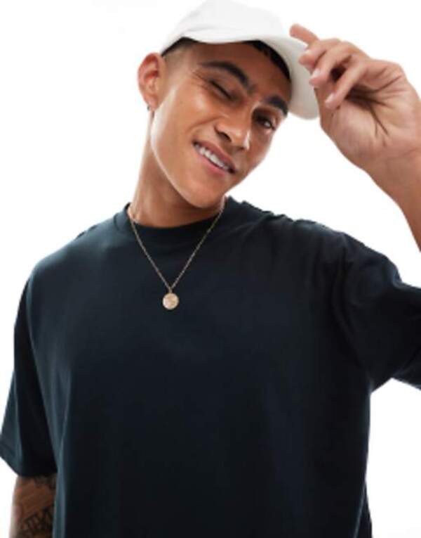 エイソス メンズ Tシャツ トップス ASOS DESIGN boxy oversized t-shirt in black with cherubs back print Blackの通販は