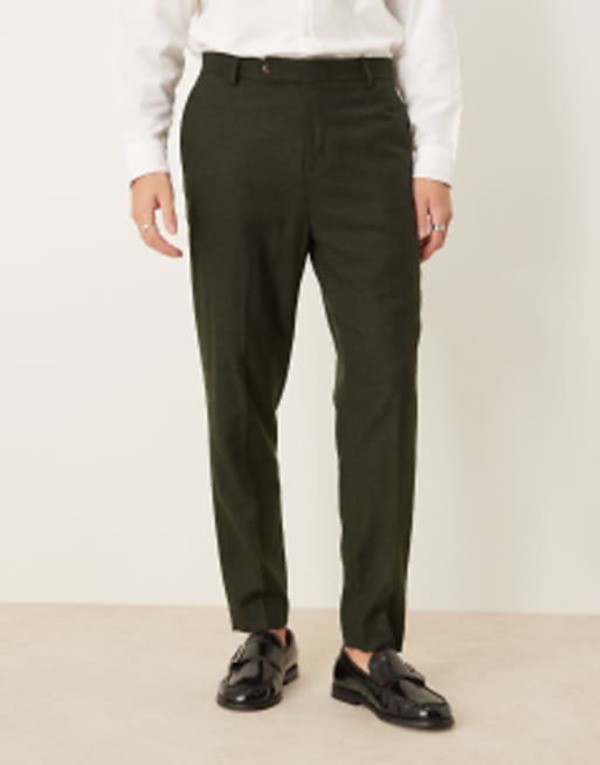 エイソス メンズ カジュアルパンツ ボトムス ASOS DESIGN smart tapered fit wool mix pants in dark green GREENの通販は