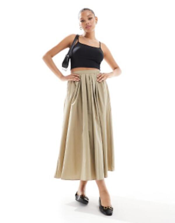 エイソス レディース スカート ボトムス ASOS DESIGN a-line midi skirt in camel Light khaki