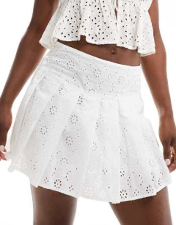 エイソス レディース スカート ボトムス ASOS DESIGN pleated mini skirt in white eyelet white