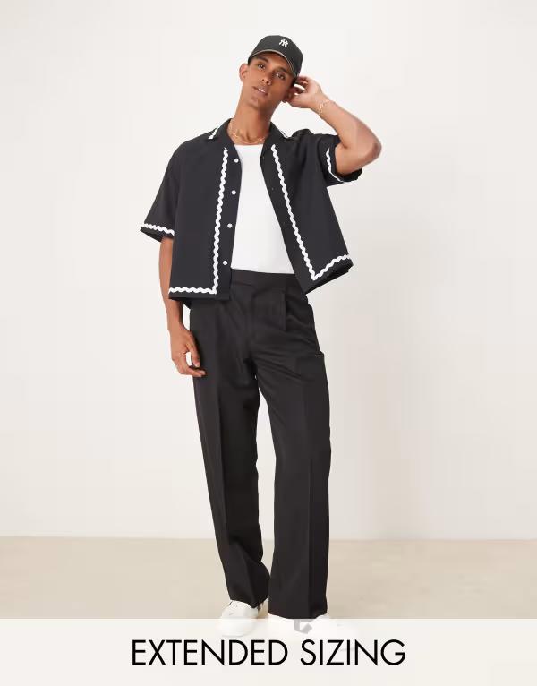 エイソス メンズ カジュアルパンツ ボトムス ASOS DESIGN smart wide leg pants with front pleat in black Black